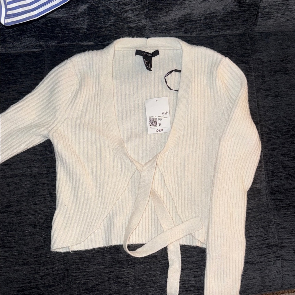Forever 21 Cream Ribbed Cardigan Sweater